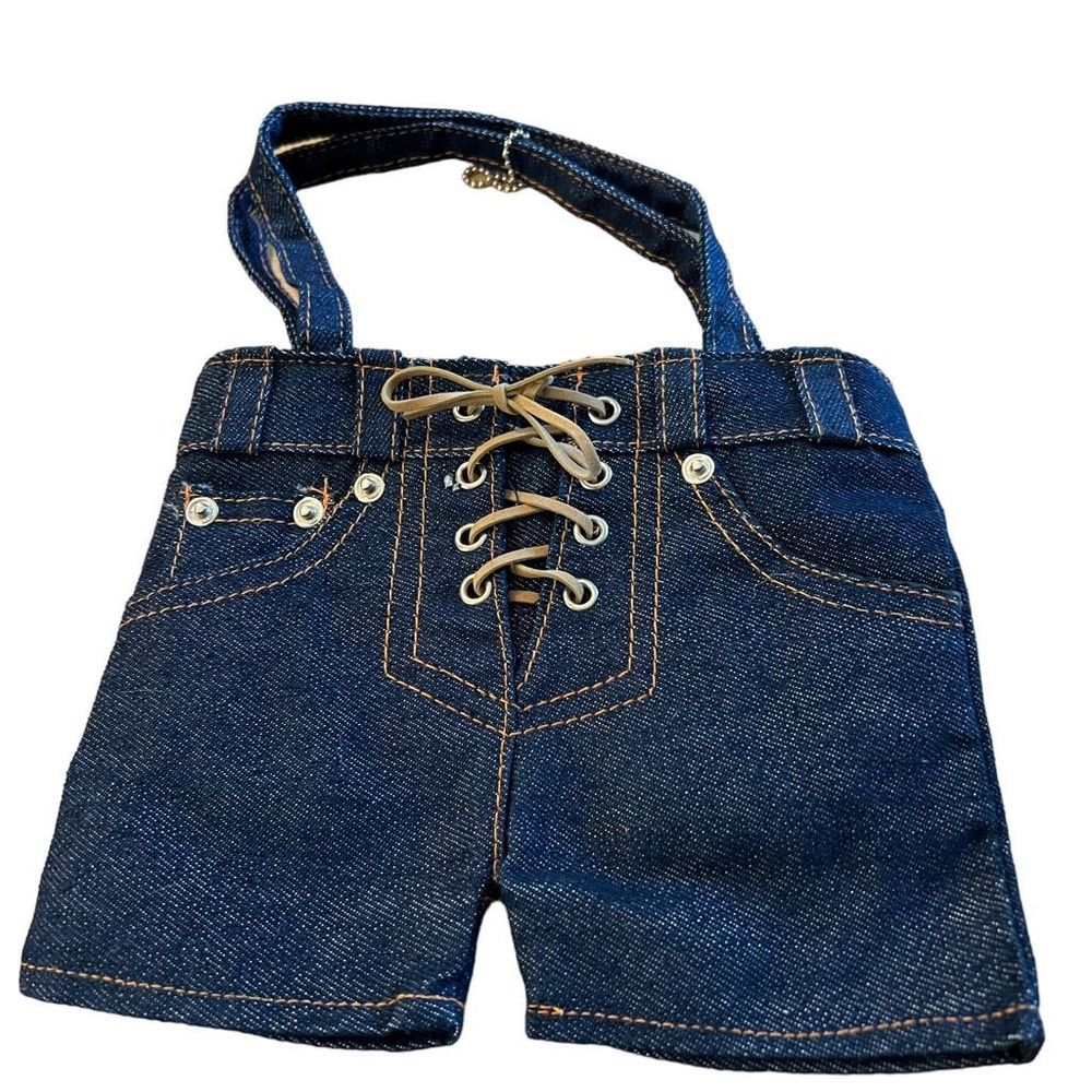 Small Blue Jean‎ Purse Handbag Zipper Closure Faux Lace Up Look Clutch Size Bag